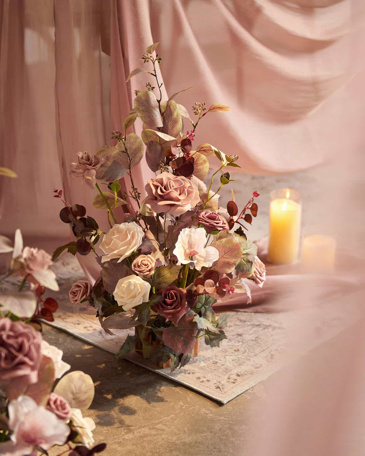 Set of 2 Wedding Aisle Runner Flower Arrangements in Flowing Mauve Romance