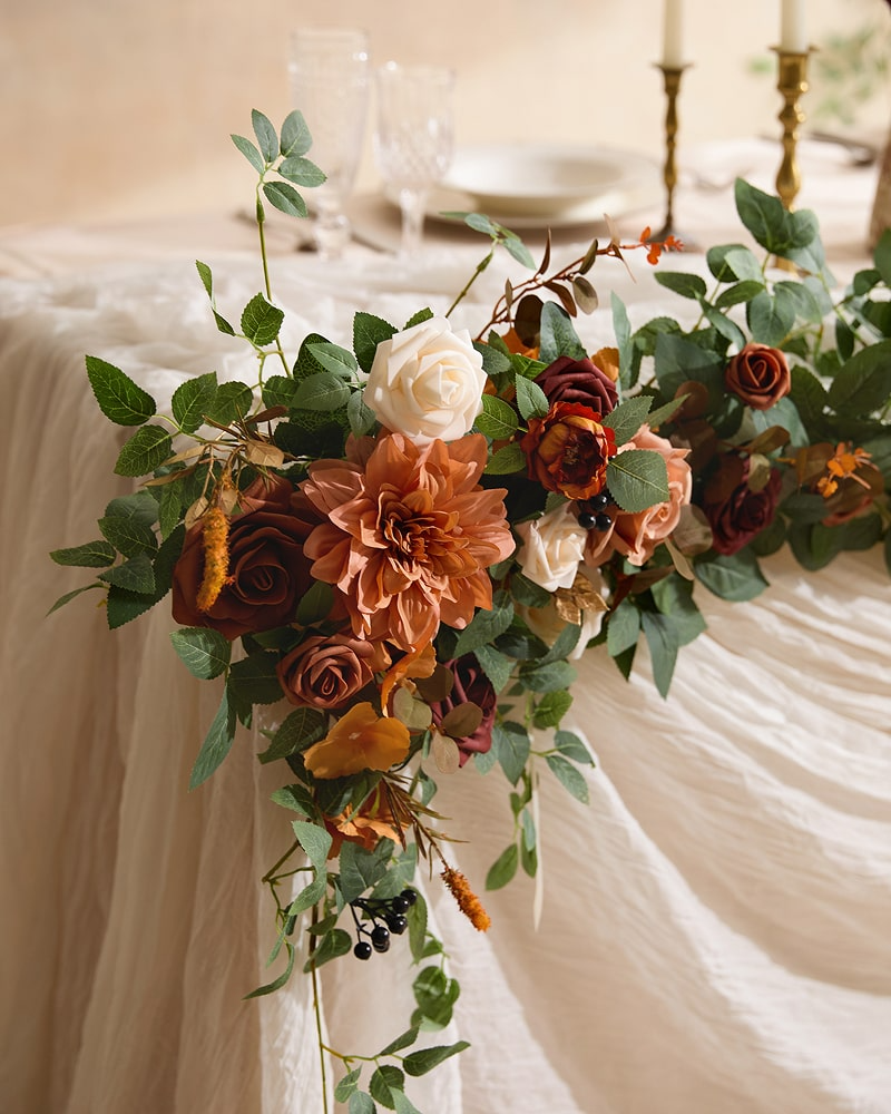 Flower Arch Decor with Drapes in Caramel & Walnut Brown