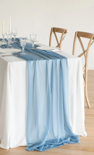 Table Linens in Dusty Blue and Navy