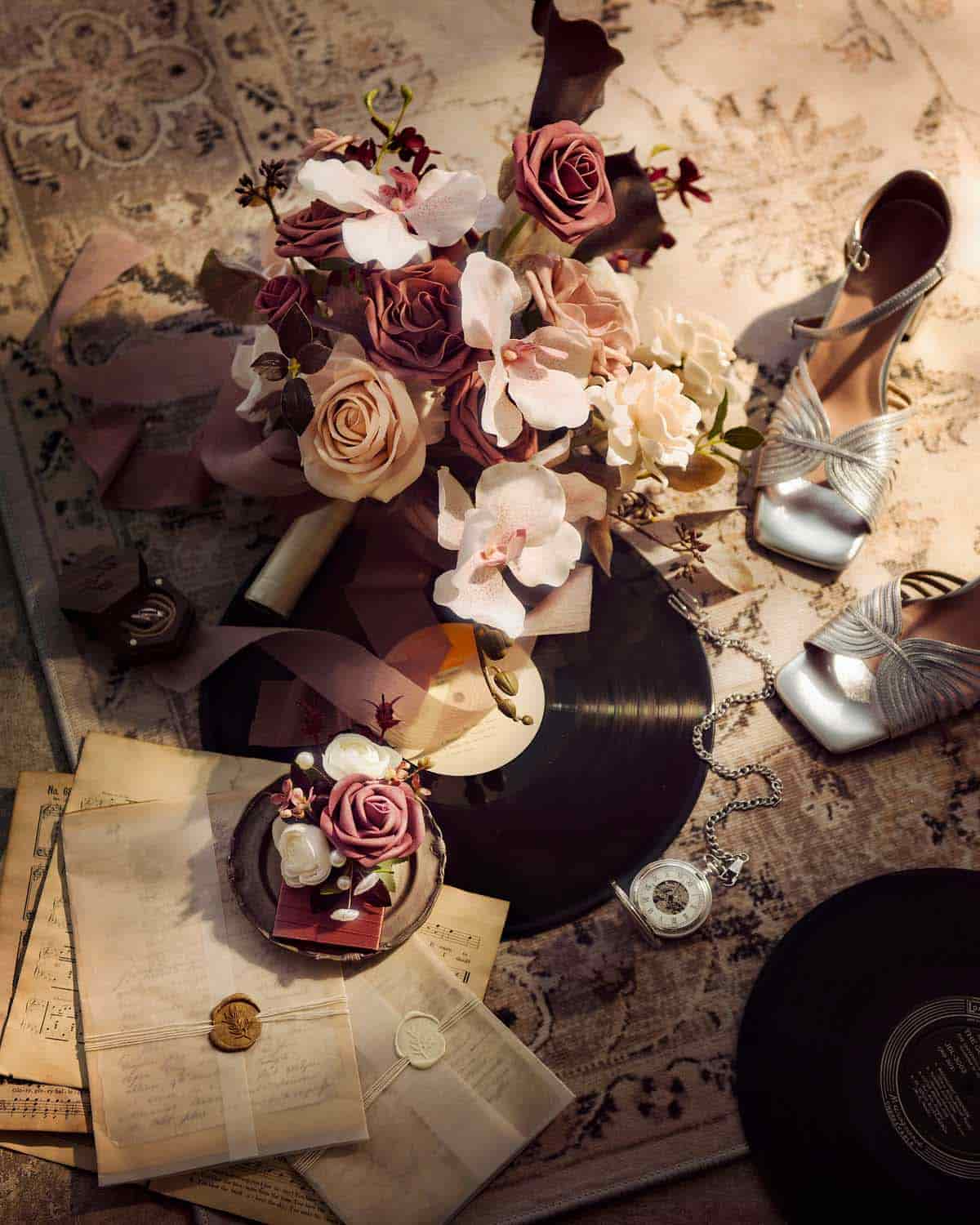 Small Free-Form Bridal Bouquet in Flowing Mauve Romance