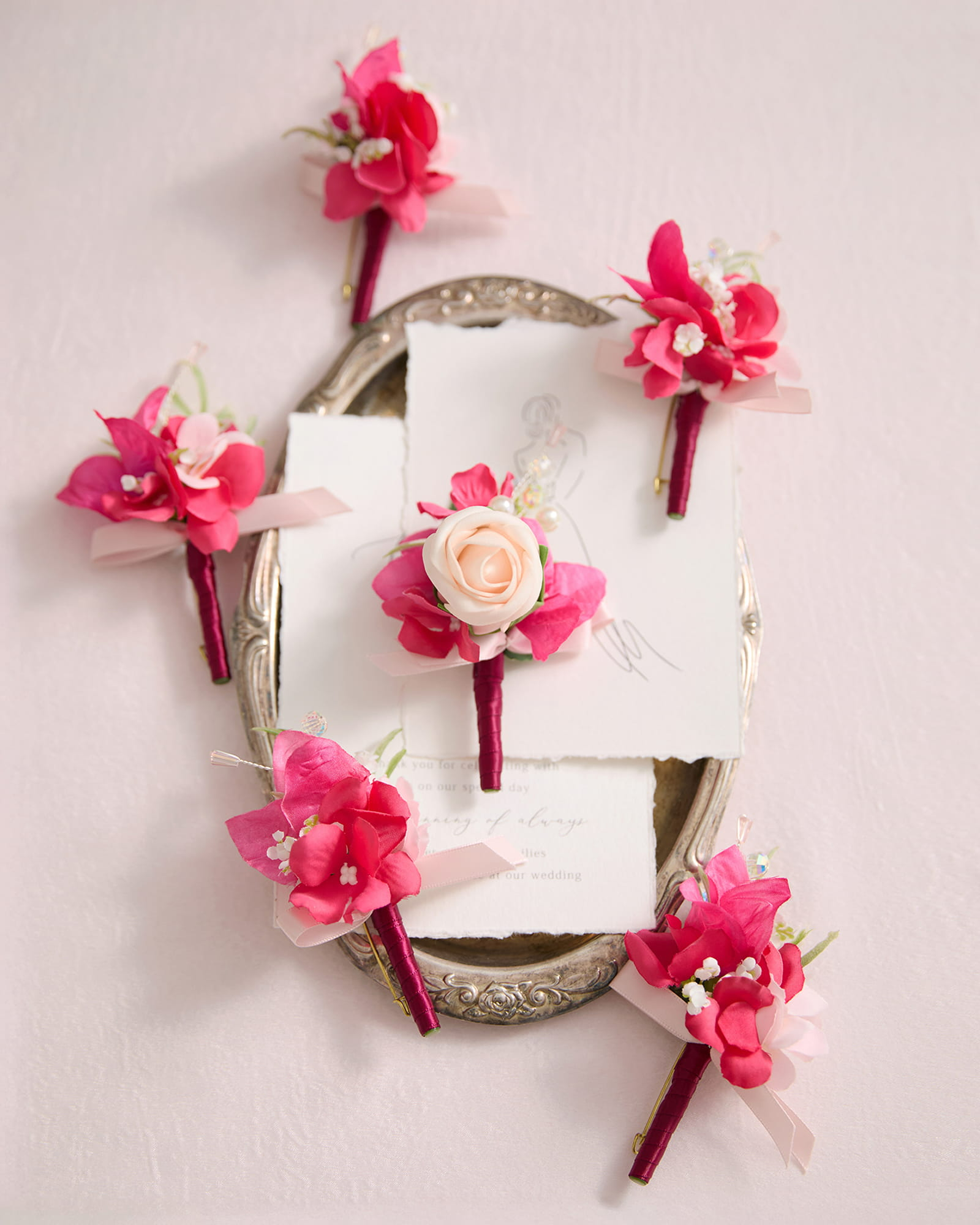 Boutonnieres in Magenta & Berry Pink