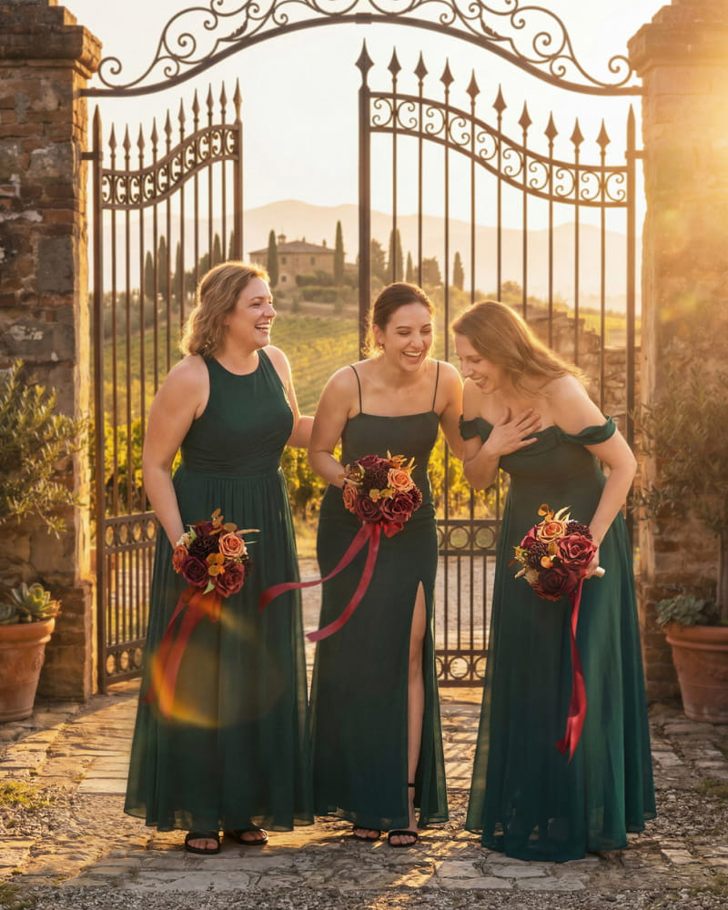Burgundy & Orange Bridesmaid Bouquets