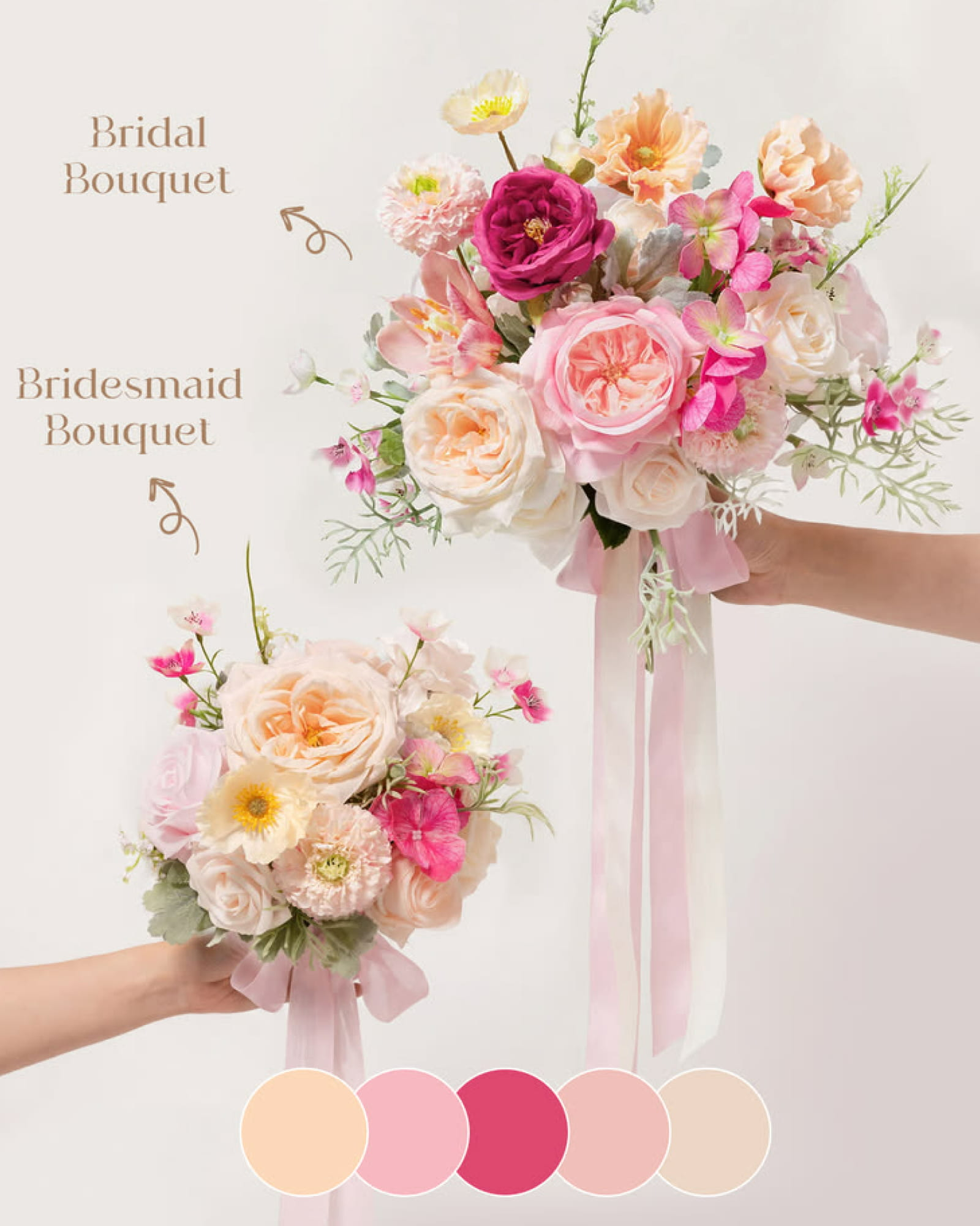 Bridal Bouquet in Powder Pink & Berry Pink & Cream