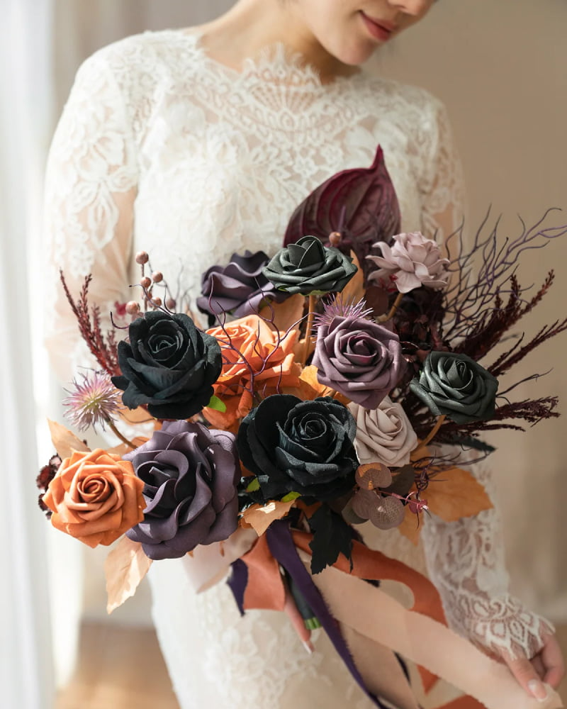 Small Free-Form Bridal Bouquet in Twilight Purple & Harvest Orange | Clearance