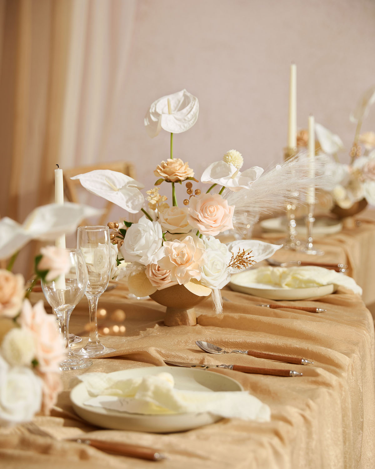 Mini Premade Flower Centerpiece Set in Tawny Beige & Sand Beige