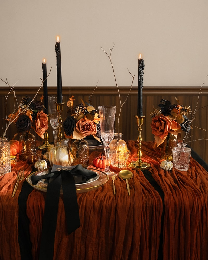 Mini Premade Flower Centerpiece Set in Black & Pumpkin Orange