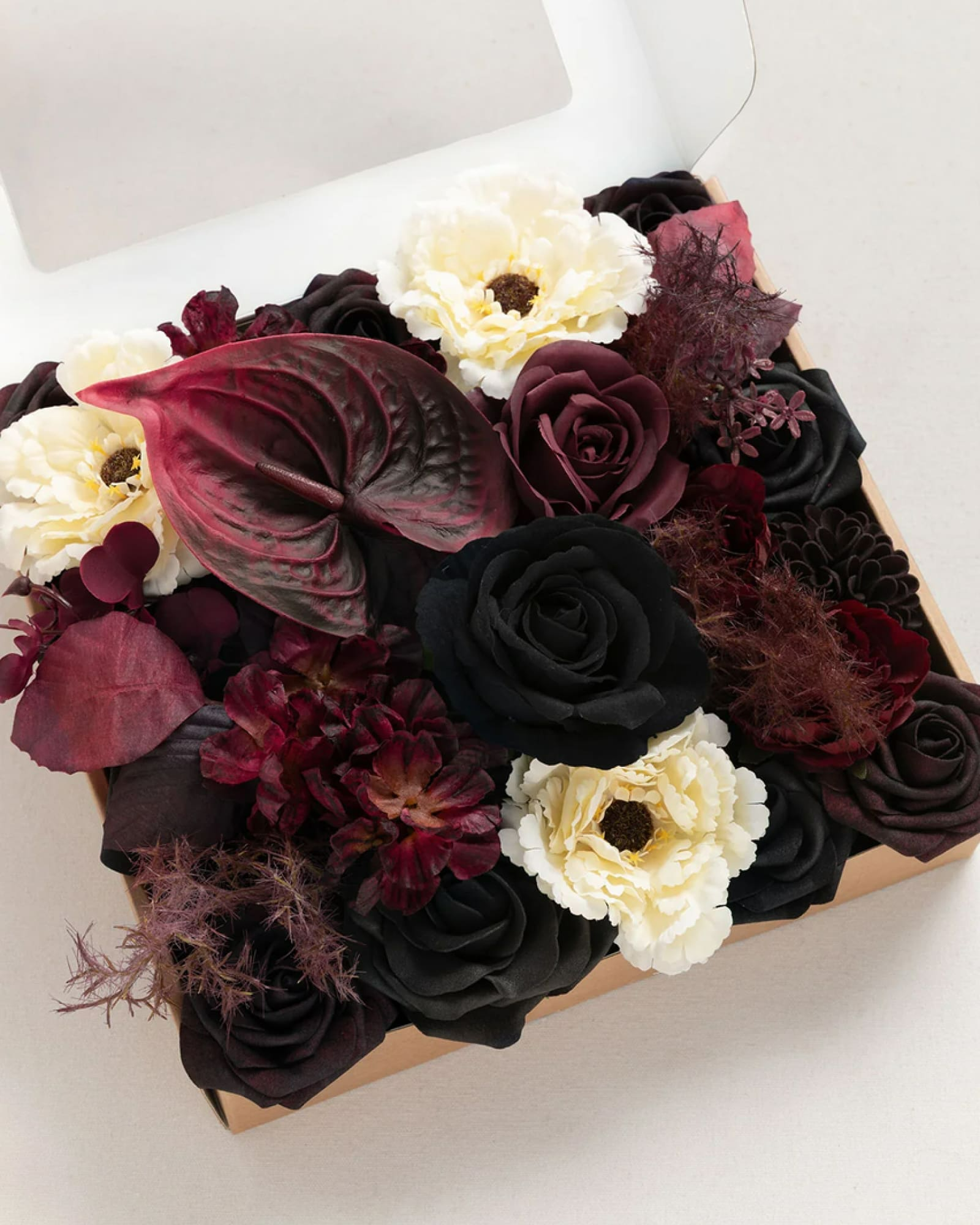 Flower Boxes in Burgundy & Black