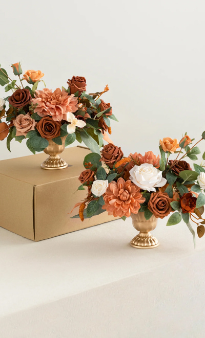 Large Floral Centerpiece Set in Sunset Terracotta
