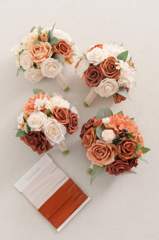 Gradual Bridesmaid Bouquets in Sunset Terracotta