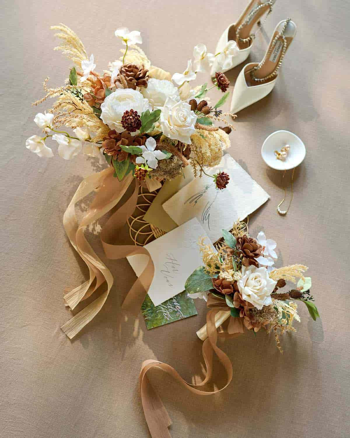 Small Free-Form Bridal Bouquet in Brown & Beige
