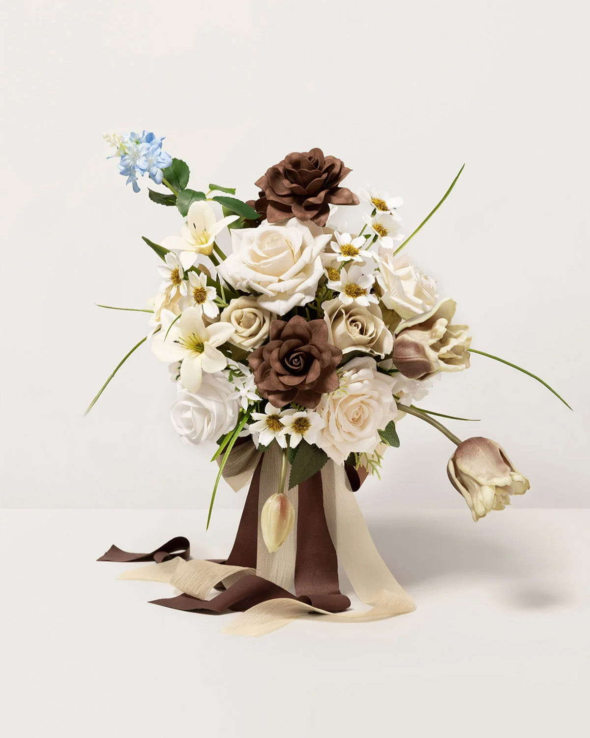 Small Free-Form Bridal Bouquet in Earth Brown & Tawny Beige