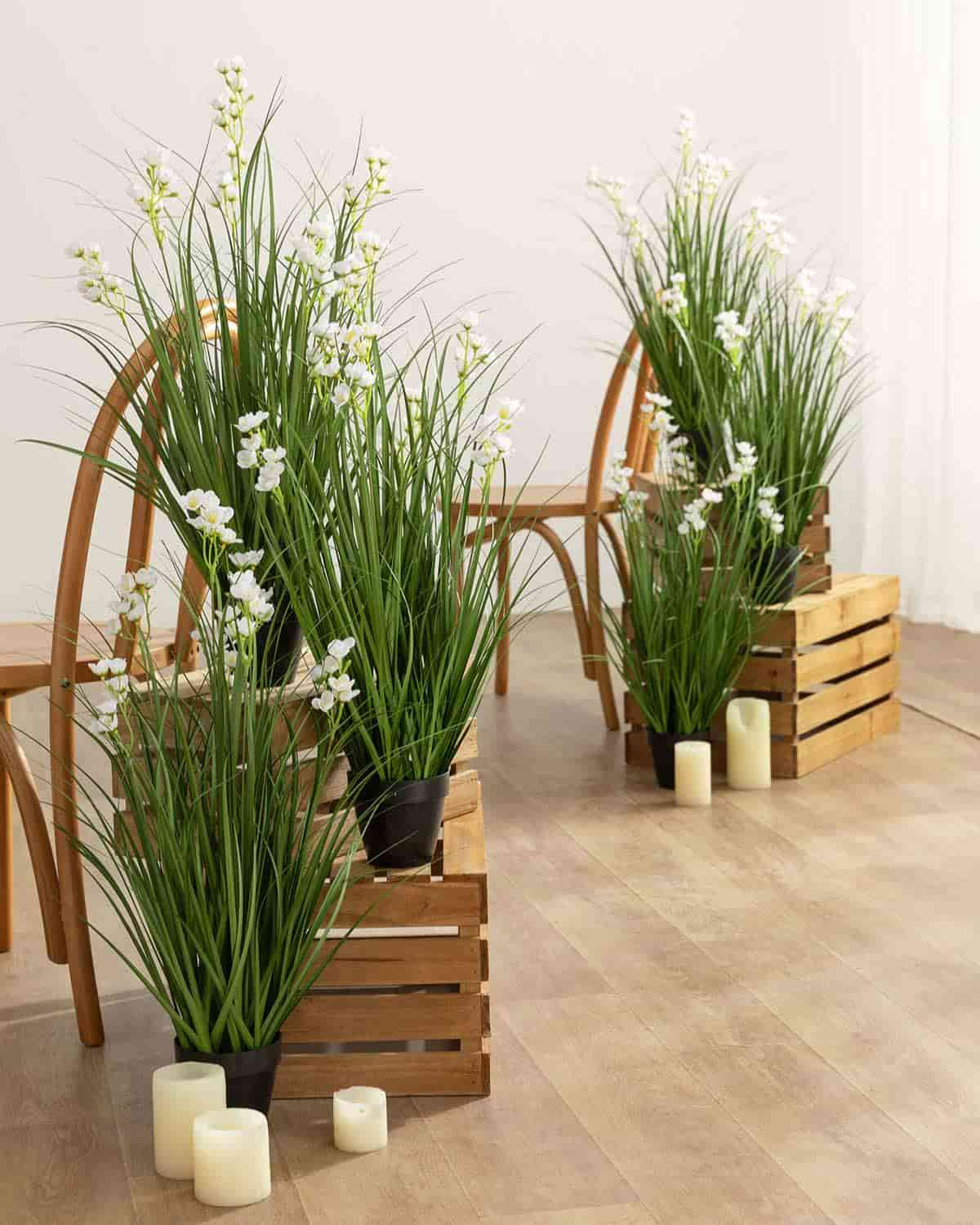 Lush Maiden Grass Meadow in White & Green