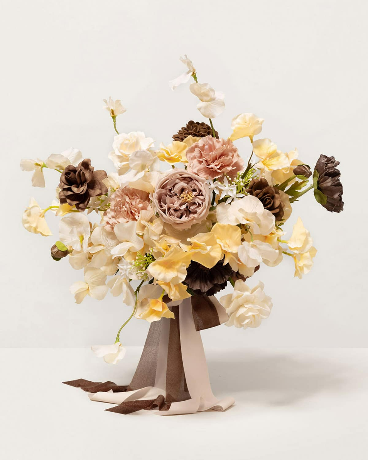 Small Free-Form Bridal Bouquet in Earth Brown & Butter Yellow