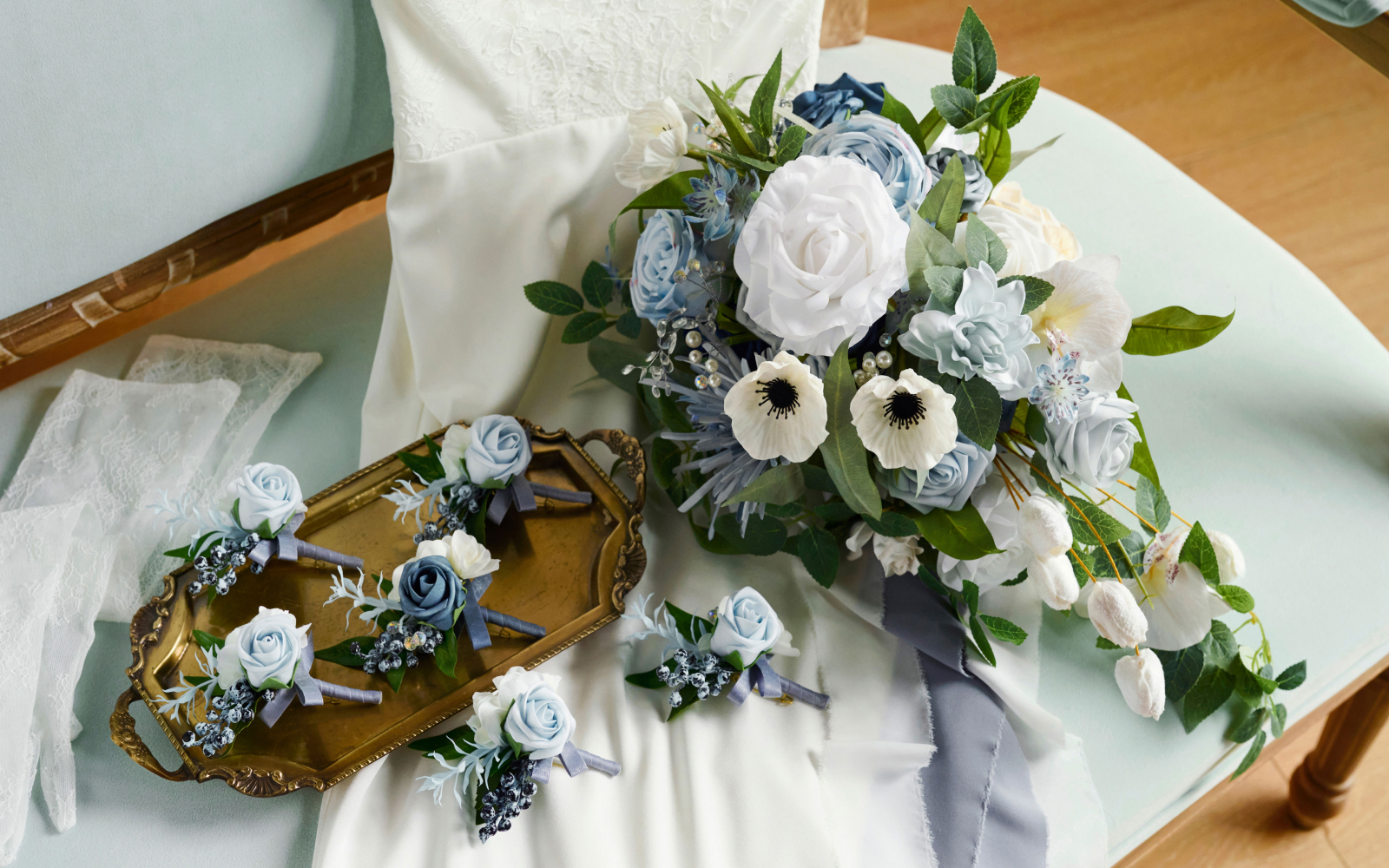 Pre-Arranged Wedding Flower Packages in Dusty Blue & Navy