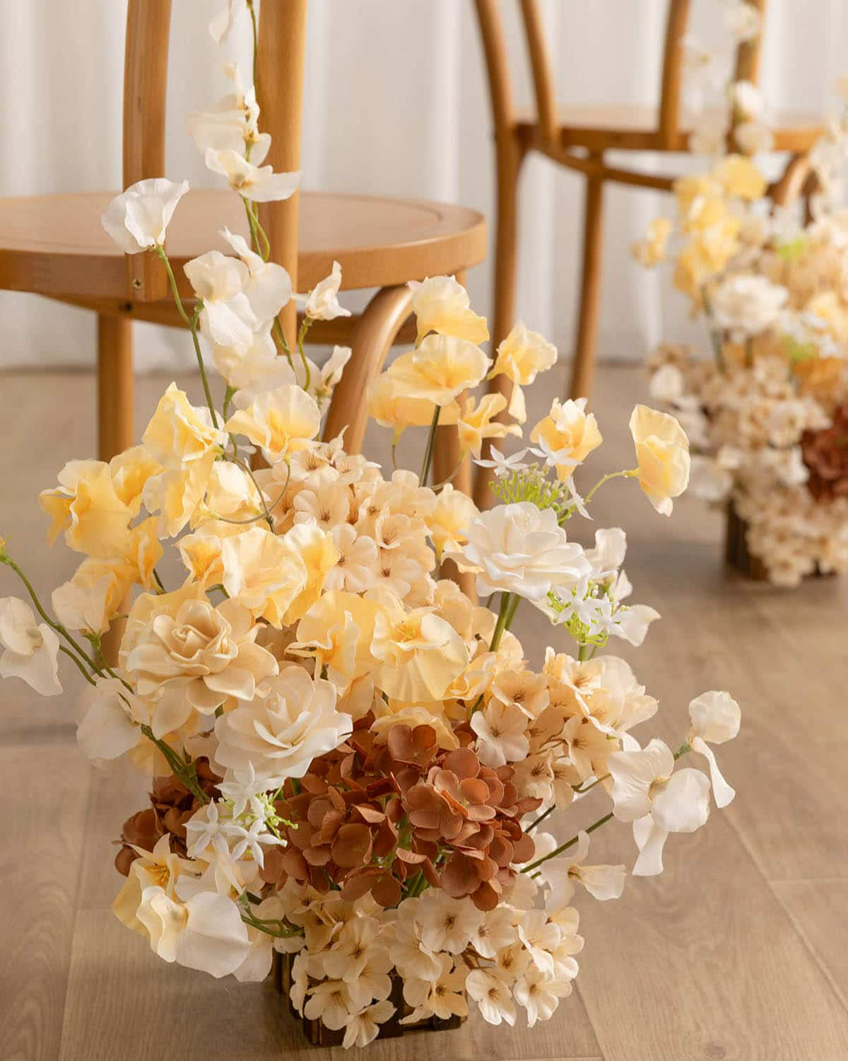 Wedding Aisle Runner Flower Arrangement in Cream & Butter Yellow