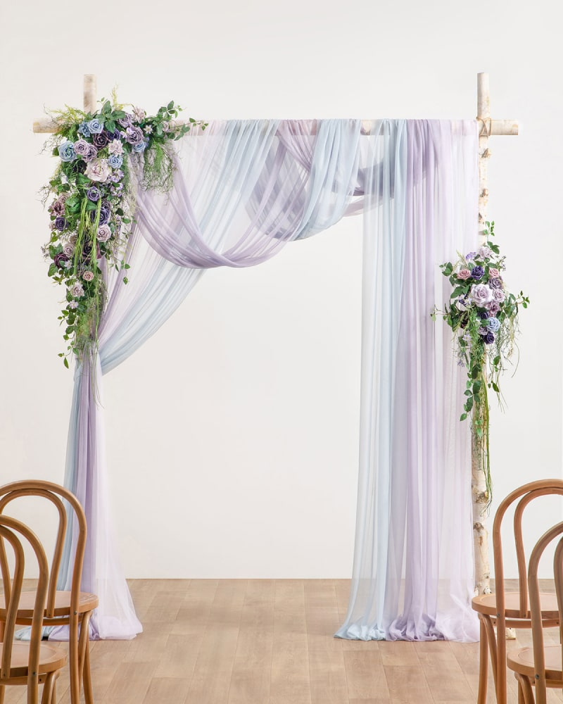 Flower Arch Decor with Drapes in Ethereal Purple Dream