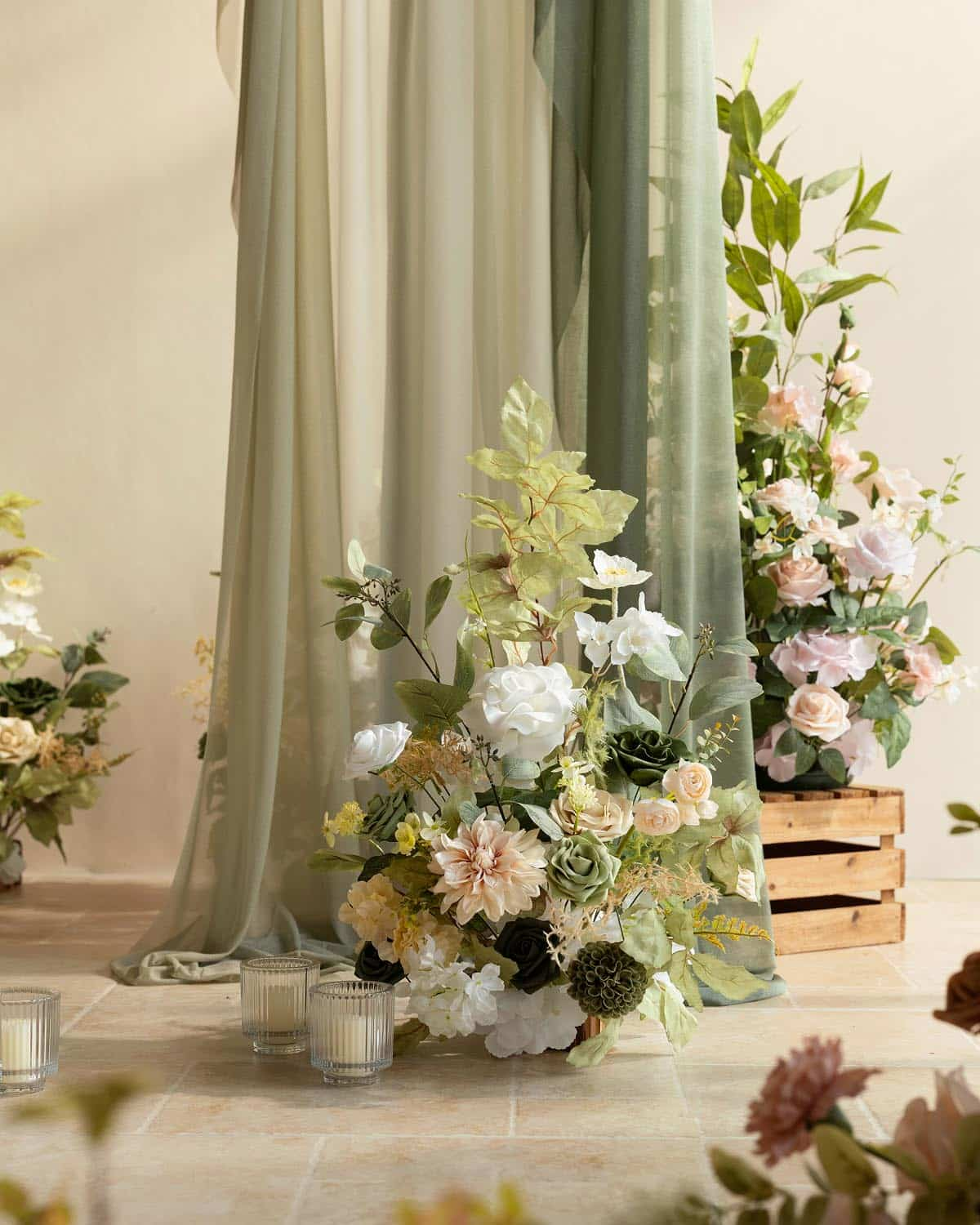 Altar Decor Free-Standing Flowers in Blush & Cream