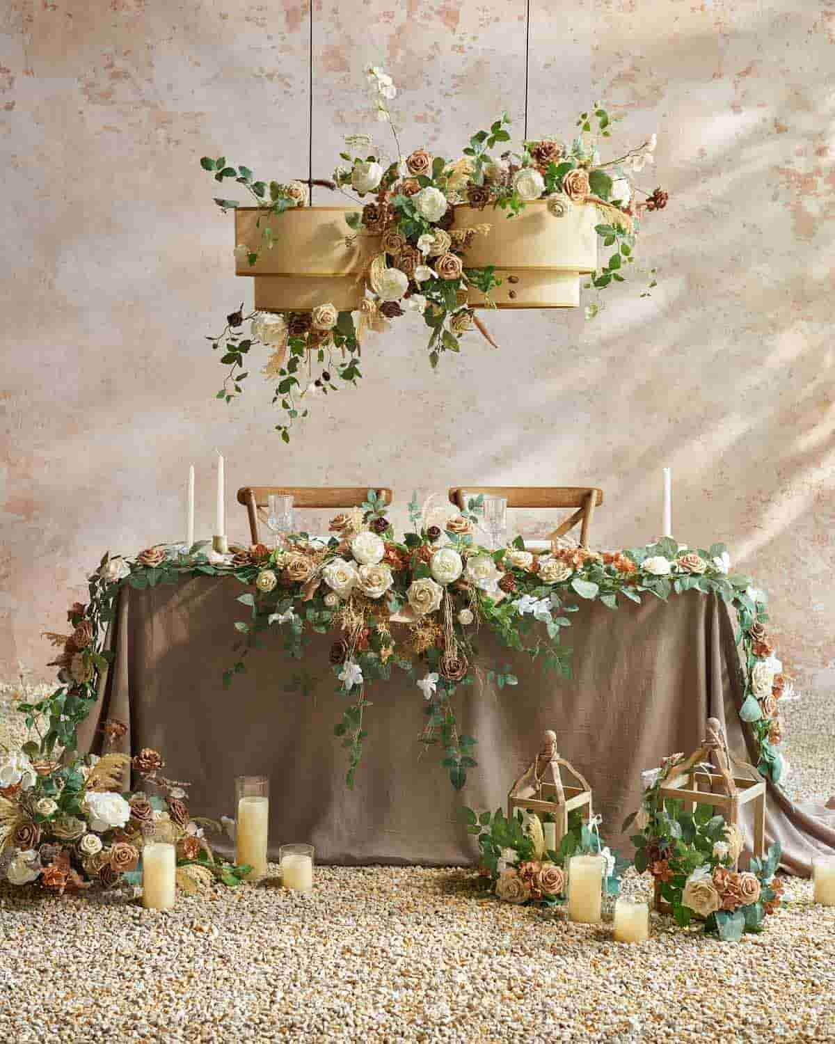 9ft Head Table Flower Garland in Earth Brown & Beige