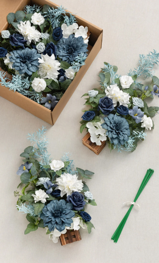 Wedding Aisle Runner Flower Arrangement in Dusty Blue & Navy | Clearance