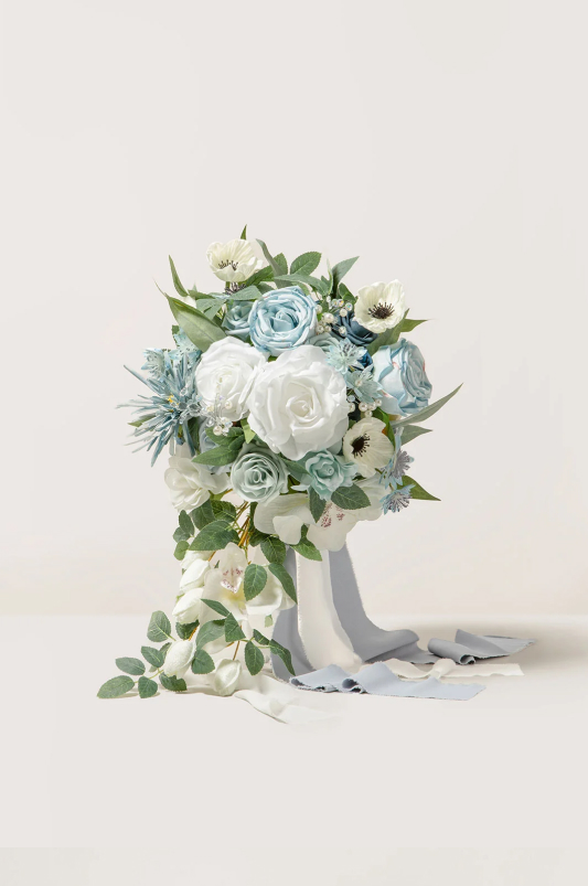 Medium Cascade Bridal Bouquet in Romantic Dusty Blue
