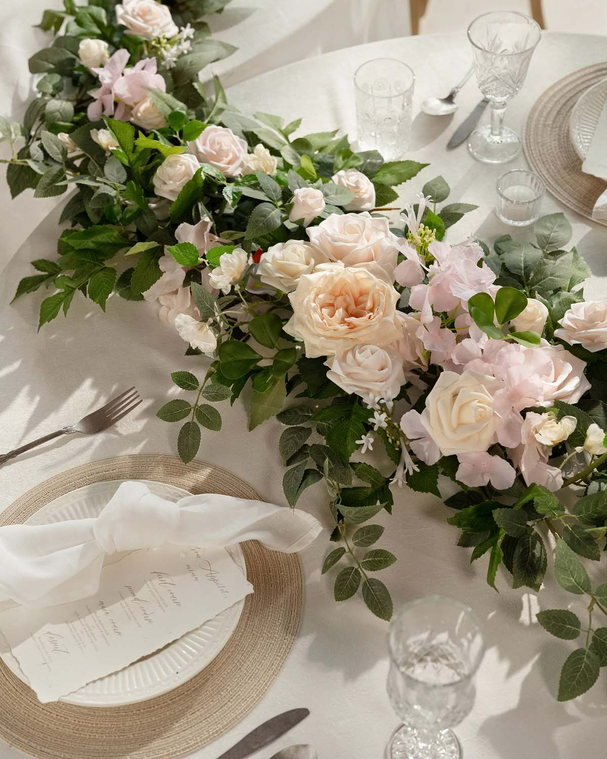 9ft Head Table Flower Garland in Powder Pink & Cream