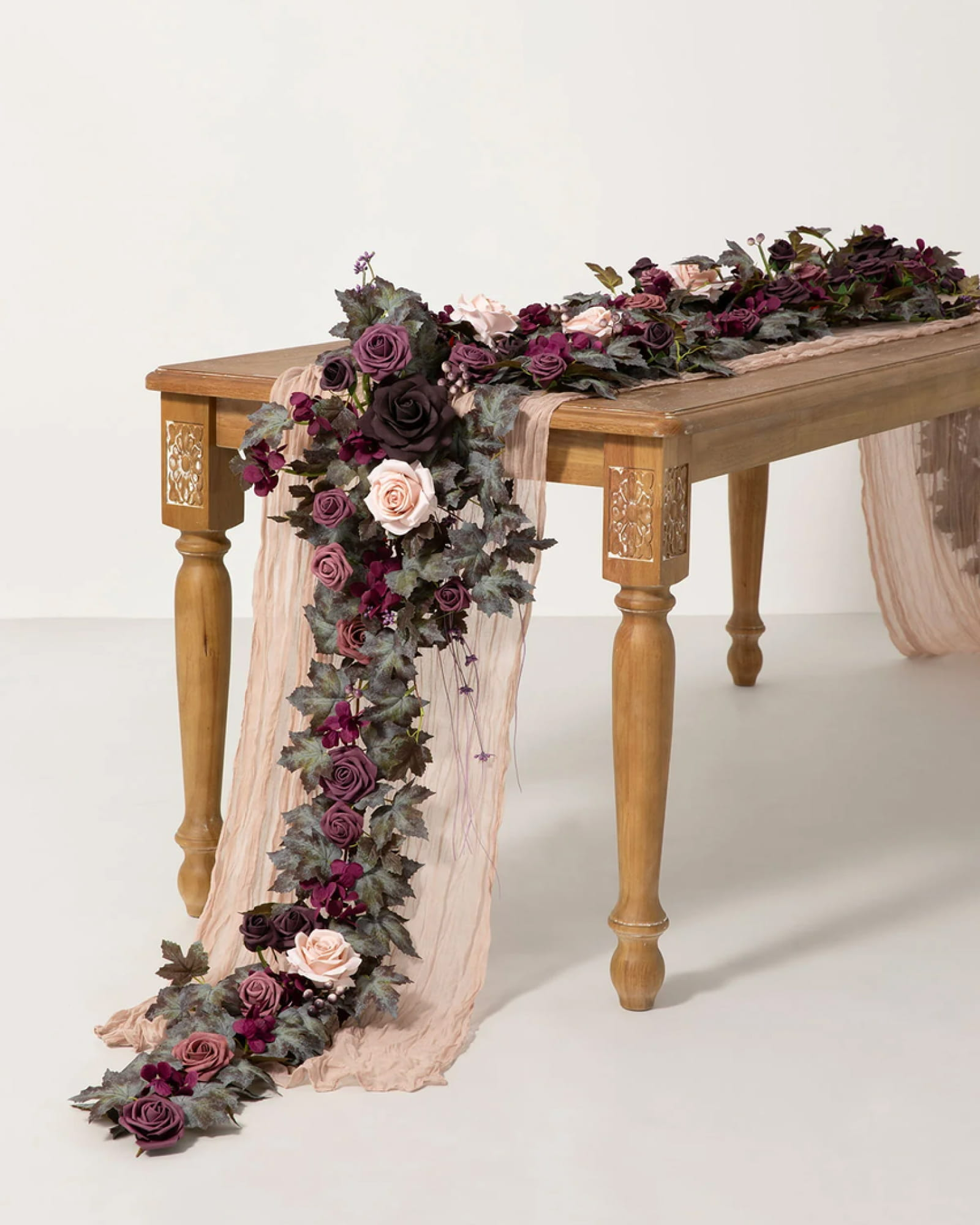 Table Flower Garlands in Plum Velvet