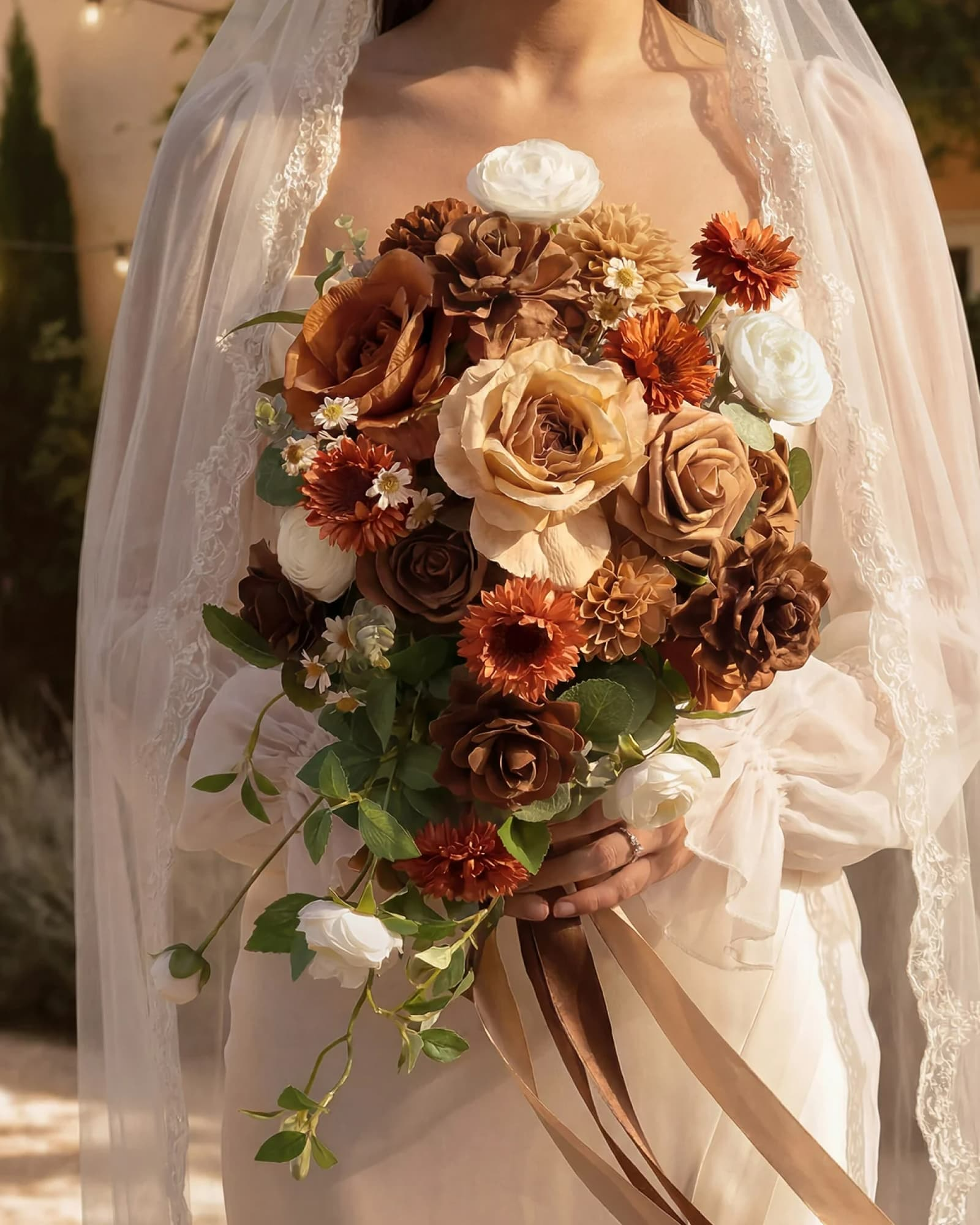 Bridal Bouquet in Earth Brown & Sand Beige & Burnt Orange