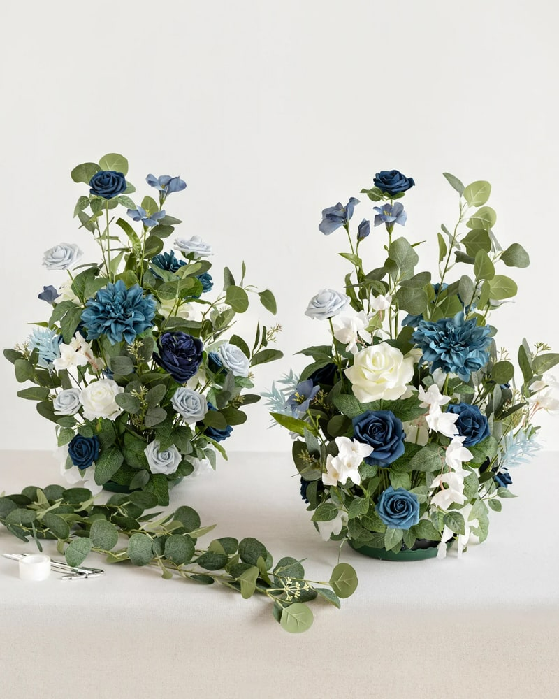 Altar Decor Free-Standing Flowers in Dusty Blue & Navy