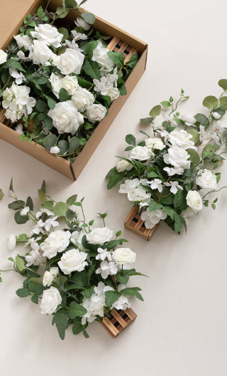 Wedding Aisle Runner Flower Arrangement in White & Sage