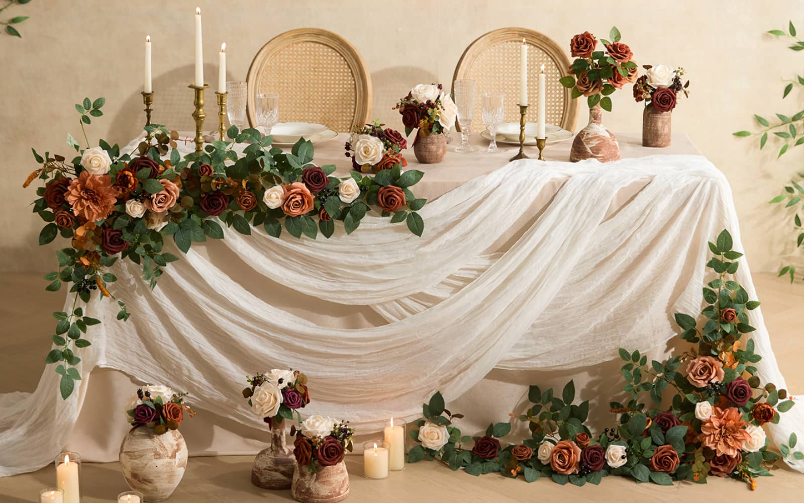 Flower Arch Decor with Drapes in Caramel & Walnut Brown