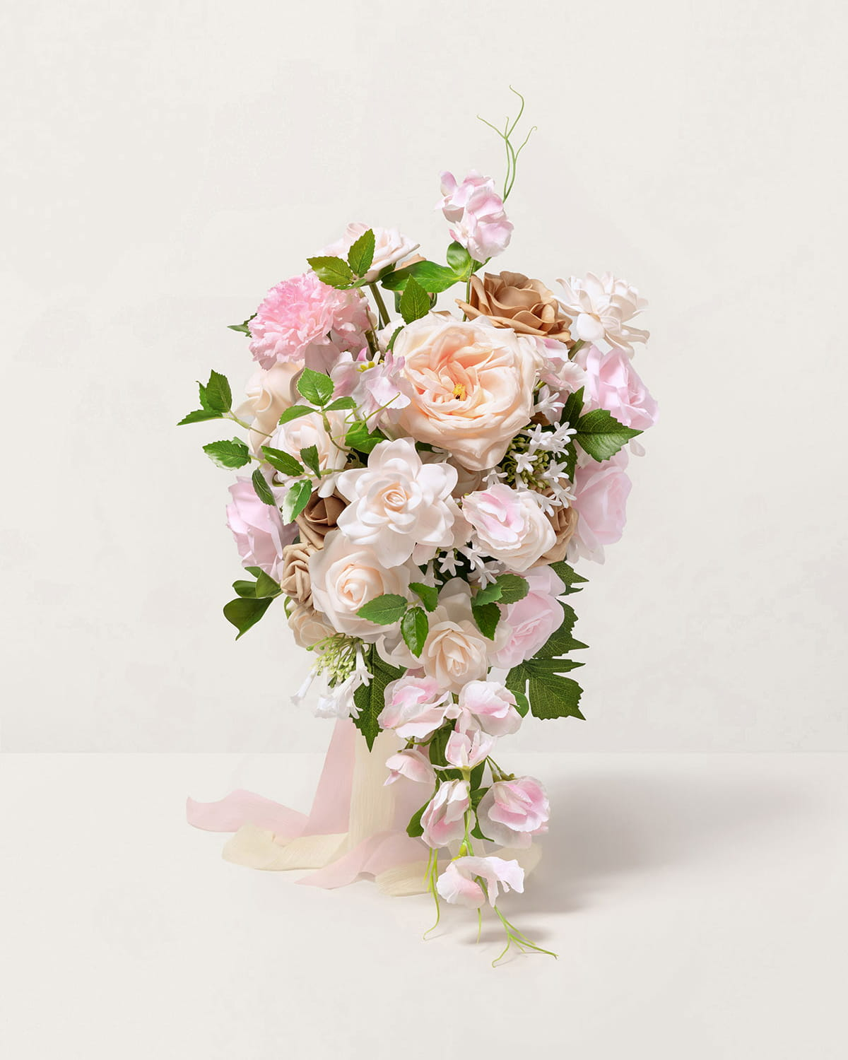Small Cascade Bridal Bouquet in Powder Pink & Sand Beige