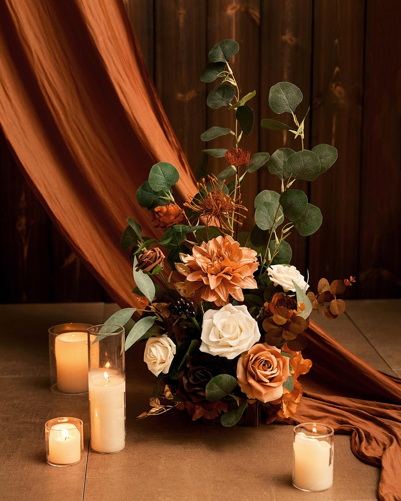 Altar Decor Free-Standing Flowers in Sunset Terracotta