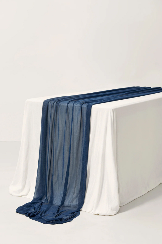 Table Linens in Russet Orange & Denim Blue