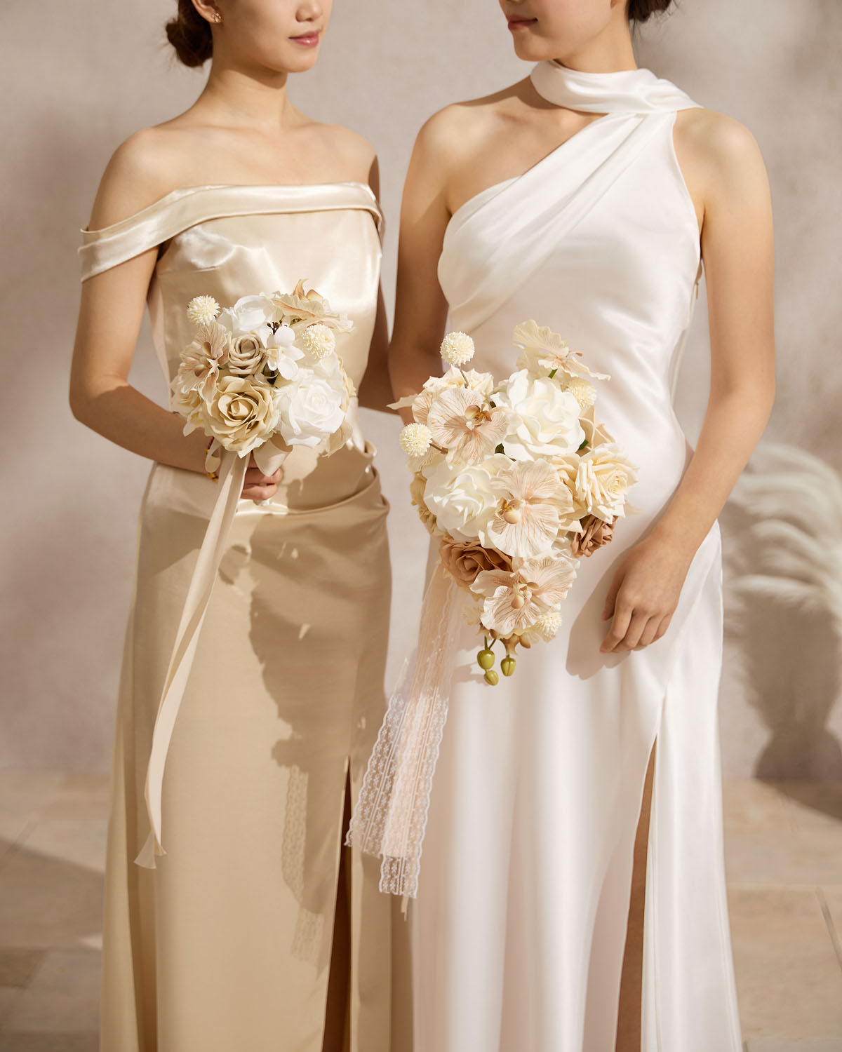 Small Cascade Bridal Bouquet in Tawny Beige & Sand Beige