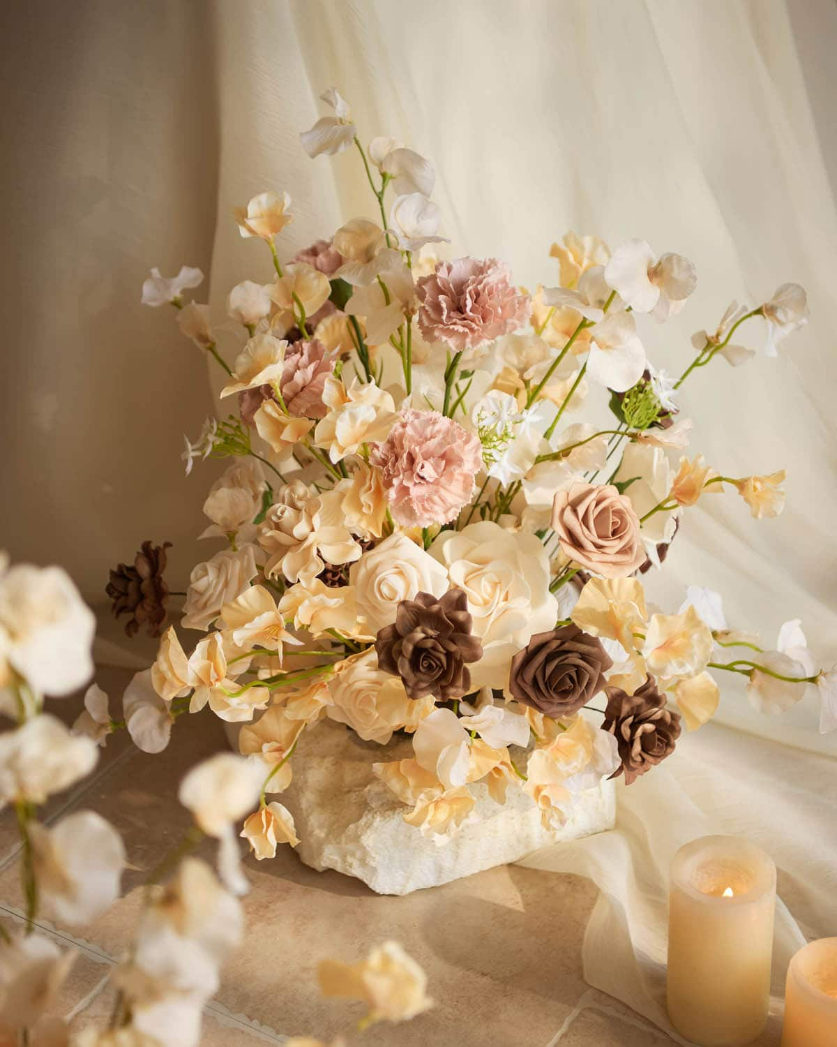 Wedding Aisle Runner Flower Arrangement in Cream & Butter Yellow