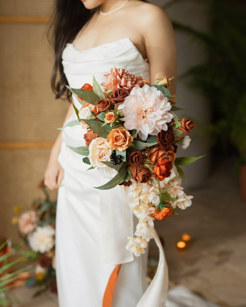 Small Cascade Bridal Bouquet in Sunset Terracotta