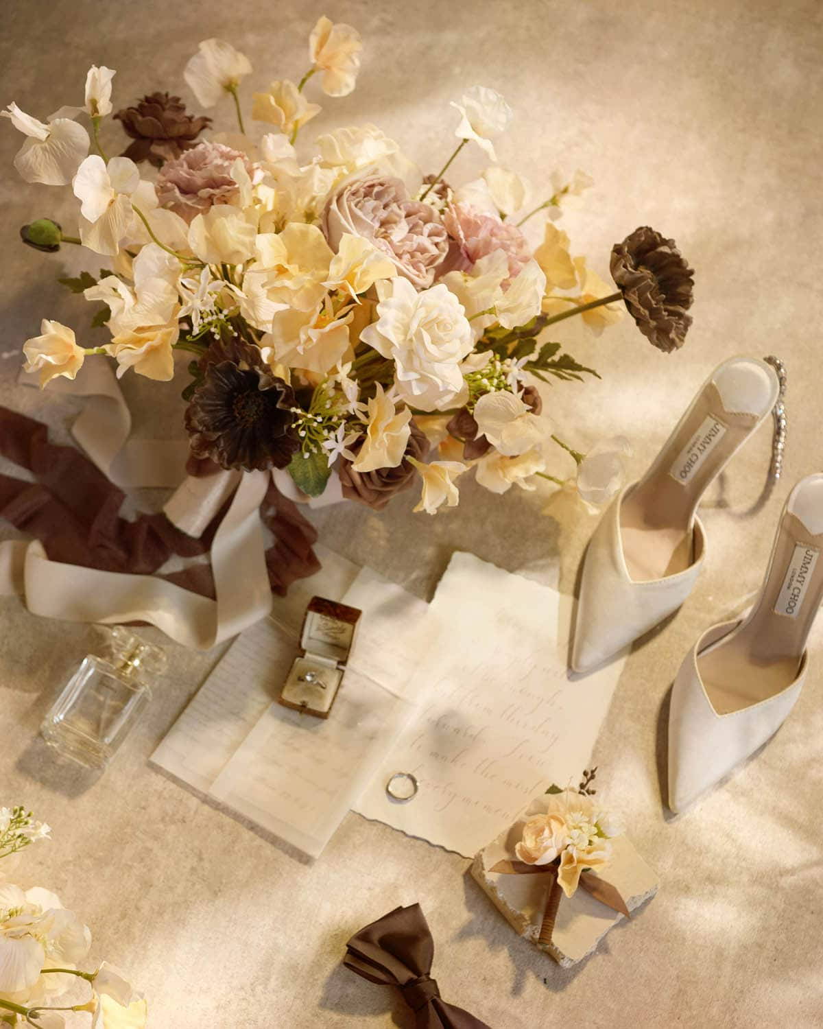 Small Free-Form Bridal Bouquet in Earth Brown & Butter Yellow