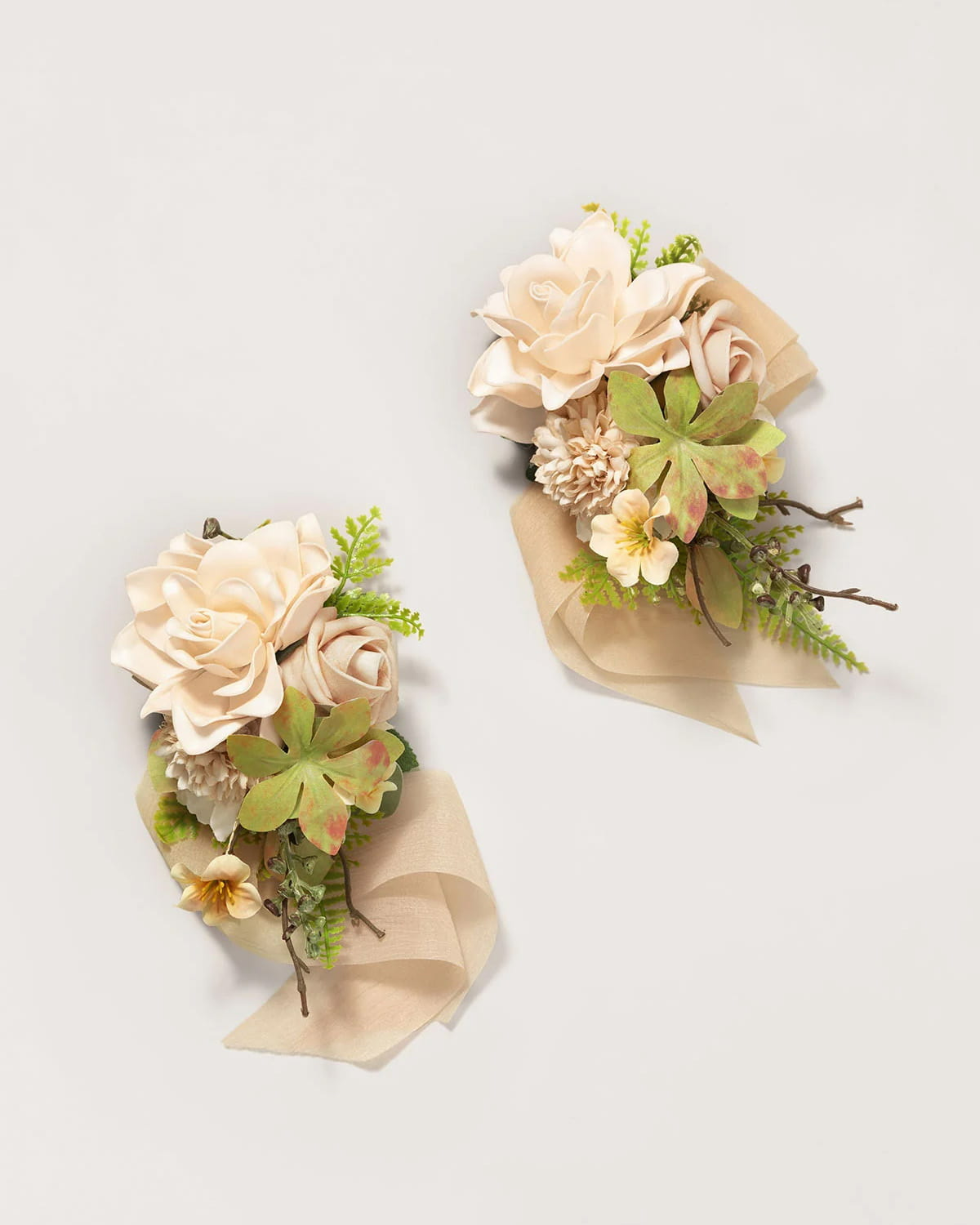 Wrist and Shoulder Corsages in Sand Beige & Olive Green