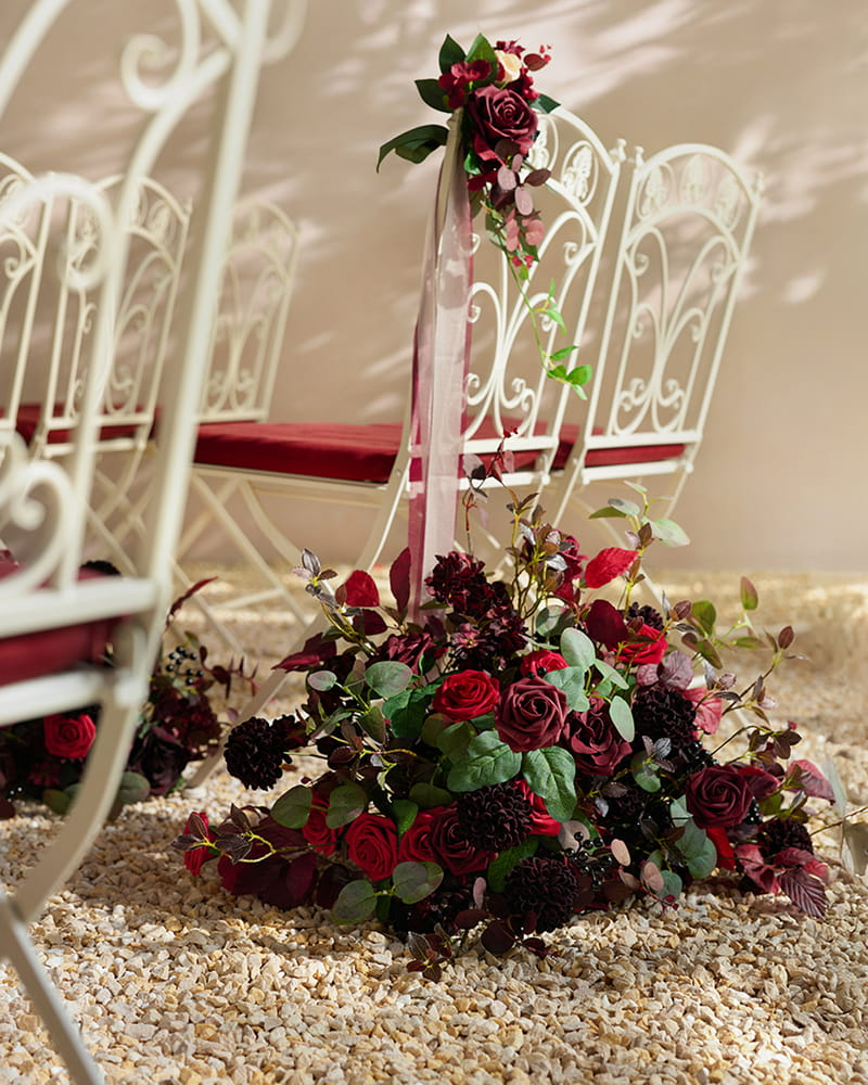 Black Baccara & Burgundy Aisle Decoration 