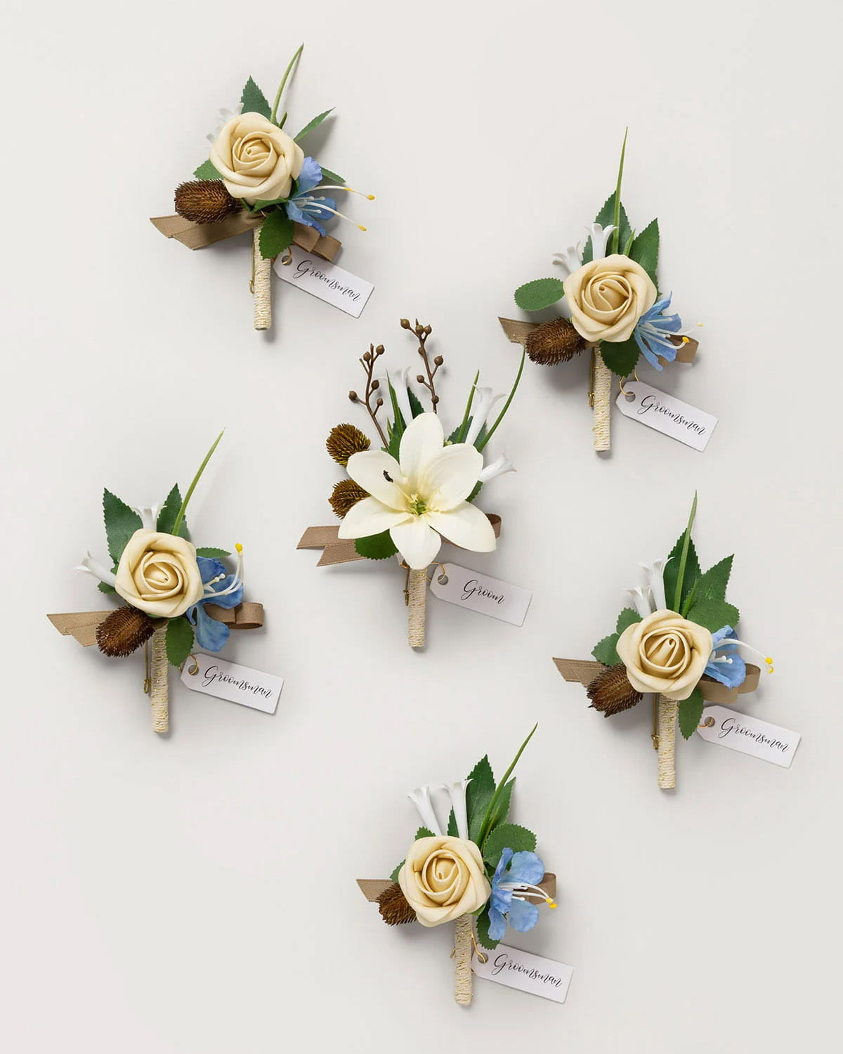 Boutonnieres in Earth Brown & Tawny Beige