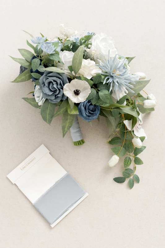 Medium Cascade Bridal Bouquet in Romantic Dusty Blue