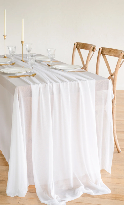 Romantic Sheer Table Runner 29" w x 14ft in Brilliant White