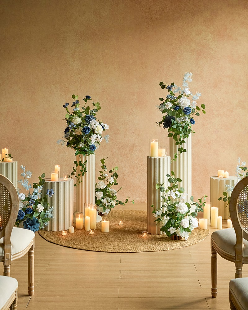 Altar Decor Free-Standing Flowers in Dusty Blue & Navy