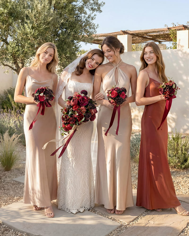  Bordeaux Red & Wine Bridal Bouquet