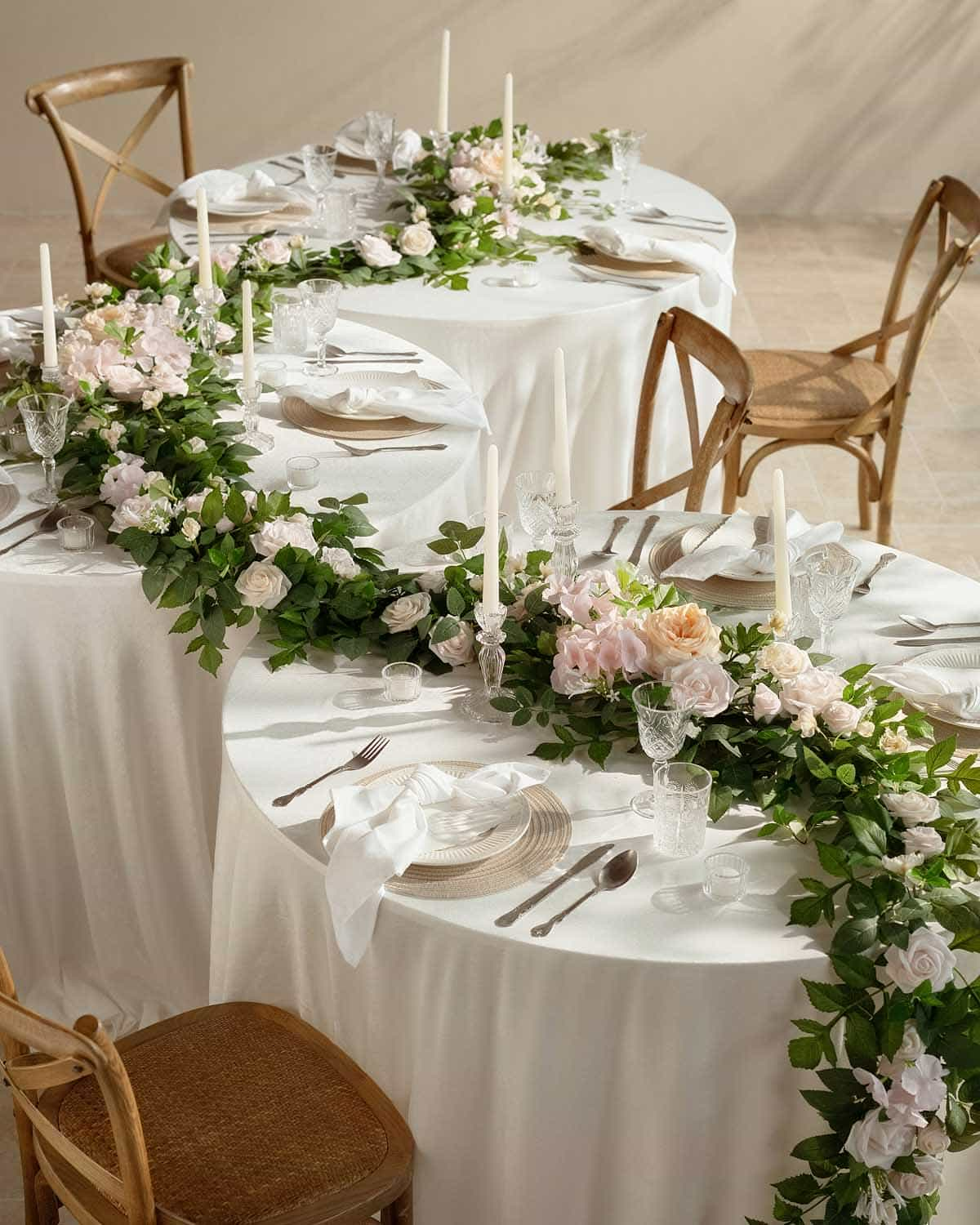 9ft Head Table Flower Garland in Powder Pink & Cream