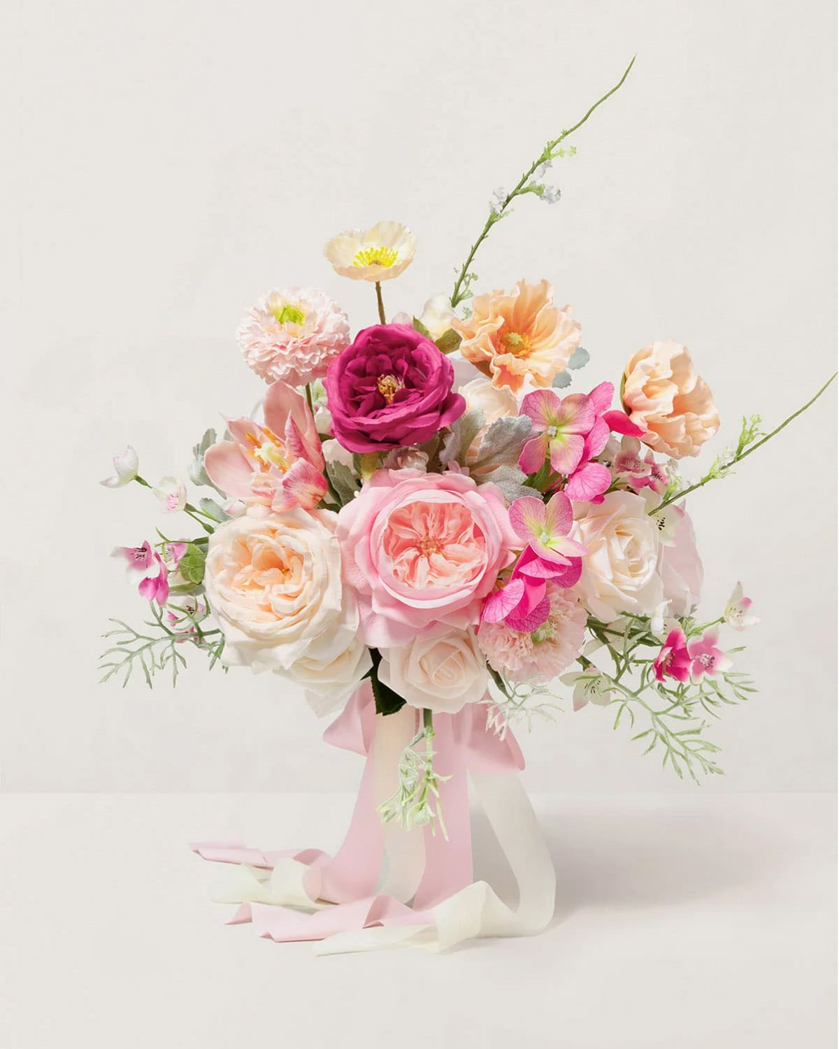 Small Free-Form Bridal Bouquet in Powder Pink & Berry Pink & Cream
