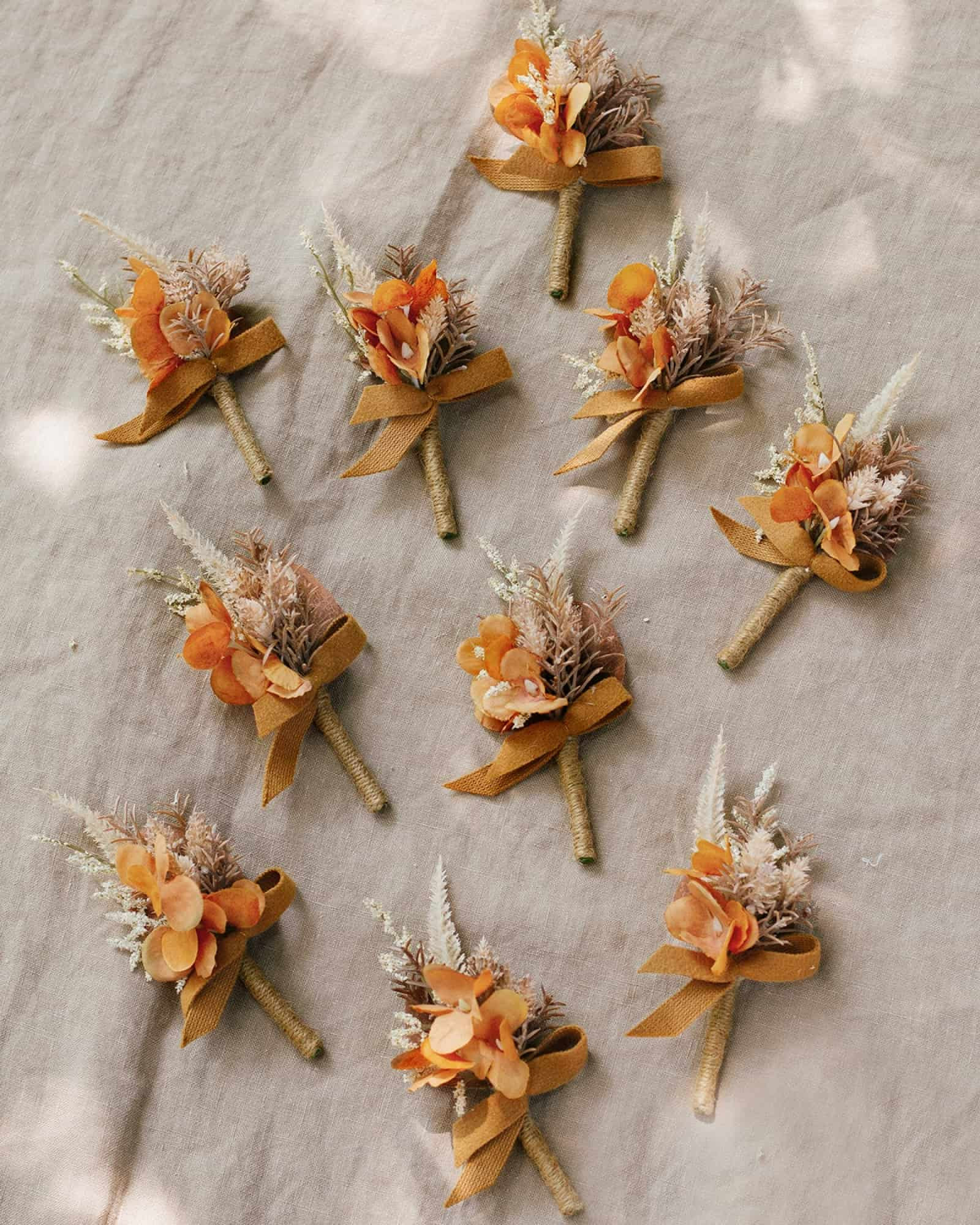 Boutonnieres for Guests in Rust & Sepia