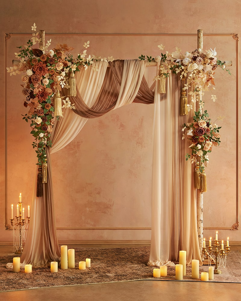 Flower Arch Decor with Drapes in Caramel & Walnut Brown