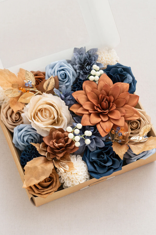 DIY Designer Flower Boxes in Russet Orange & Denim Blue