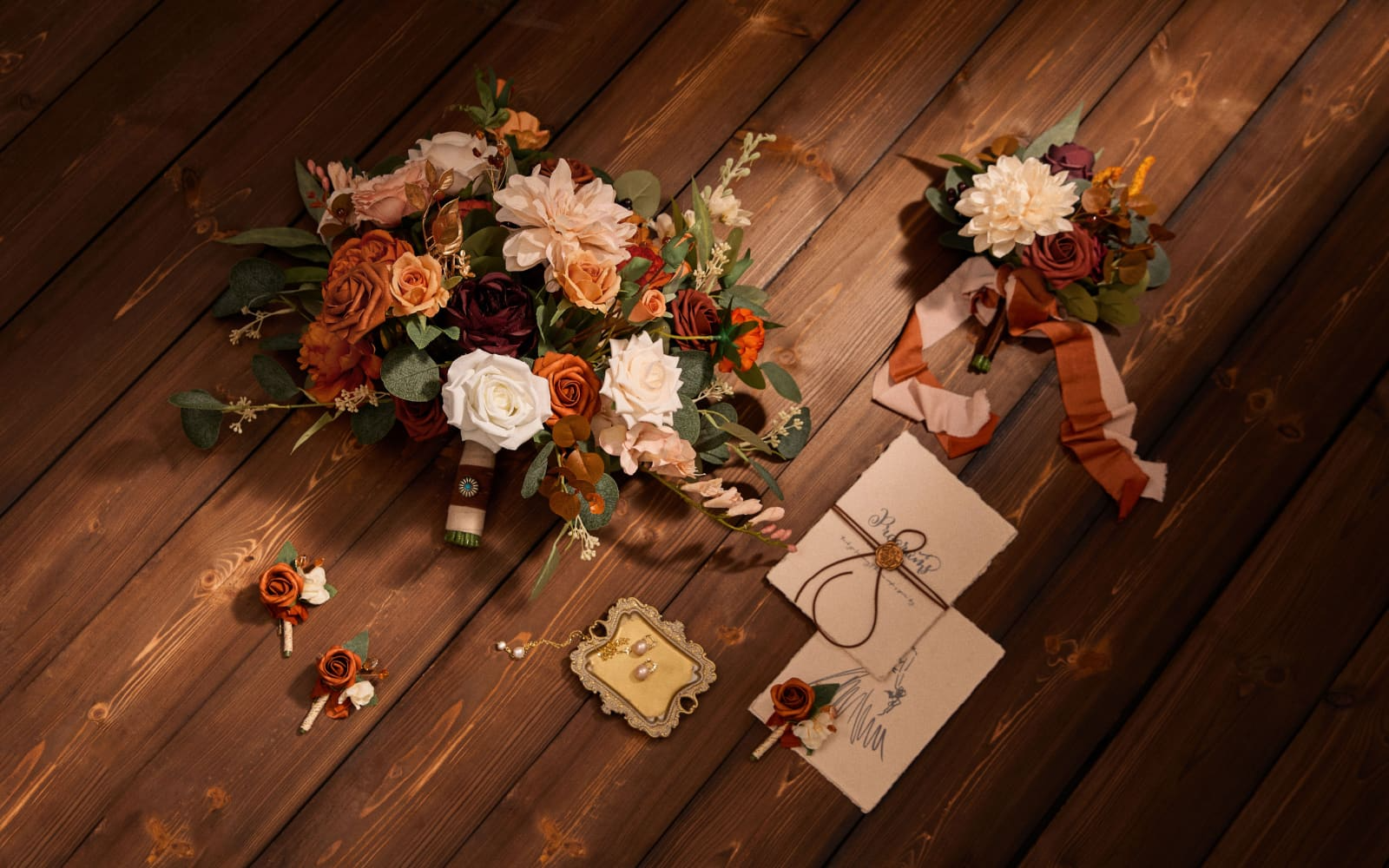 Small Cascade Bridal Bouquet in Sunset Terracotta